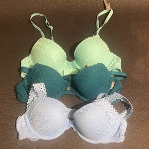Aerie; Three 34A Wire Lace Bras